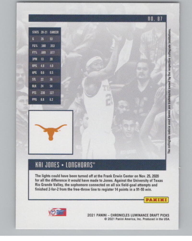 2021-22 Chronicles Draft Picks Luminance #87 Kai Jones Rookie V105045 Image 2