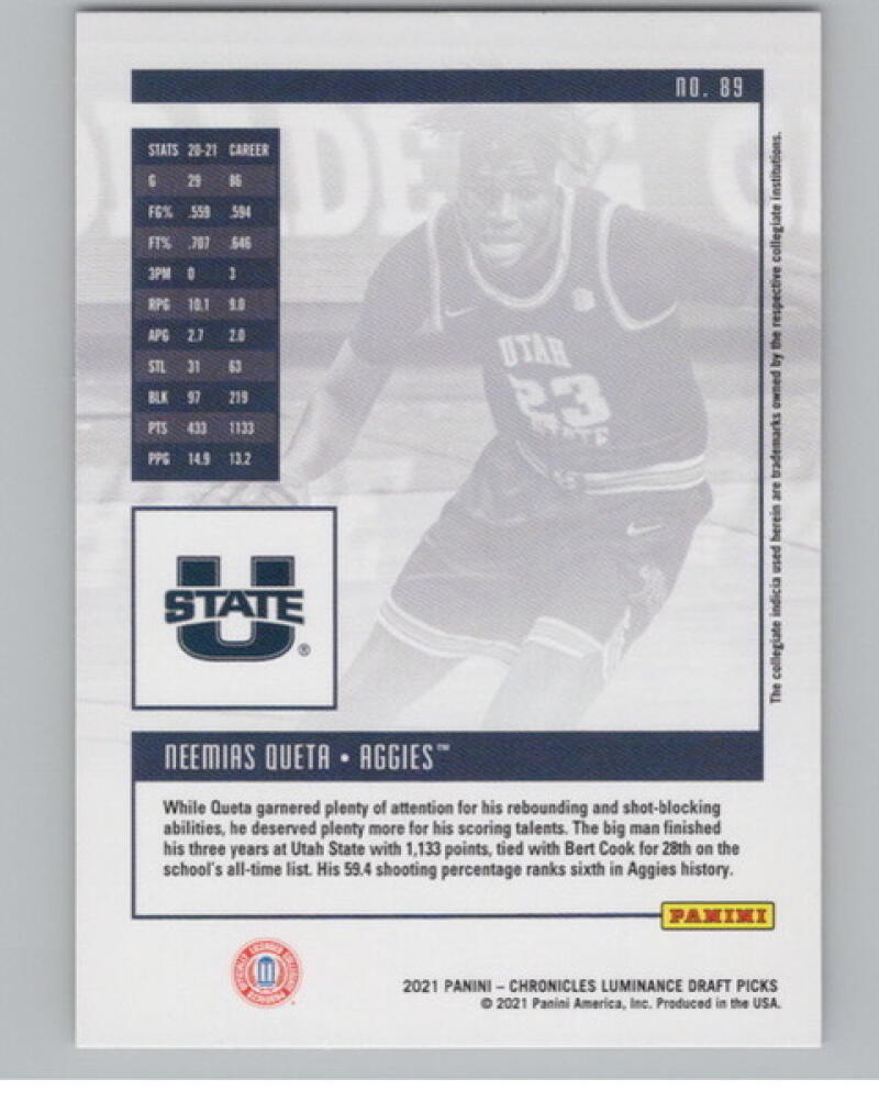 2021-22 Chronicles Draft Picks Luminance #89 Neemias Queta Rookie V105046 Image 2