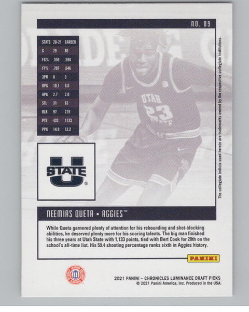 2021-22 Chronicles Draft Picks Luminance #89 Neemias Queta Rookie V105047 Image 2