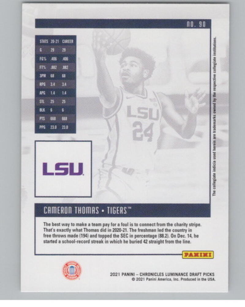 2021-22 Chronicles Draft Picks Luminance #90 Cameron Thomas Rookie V105048 Image 2