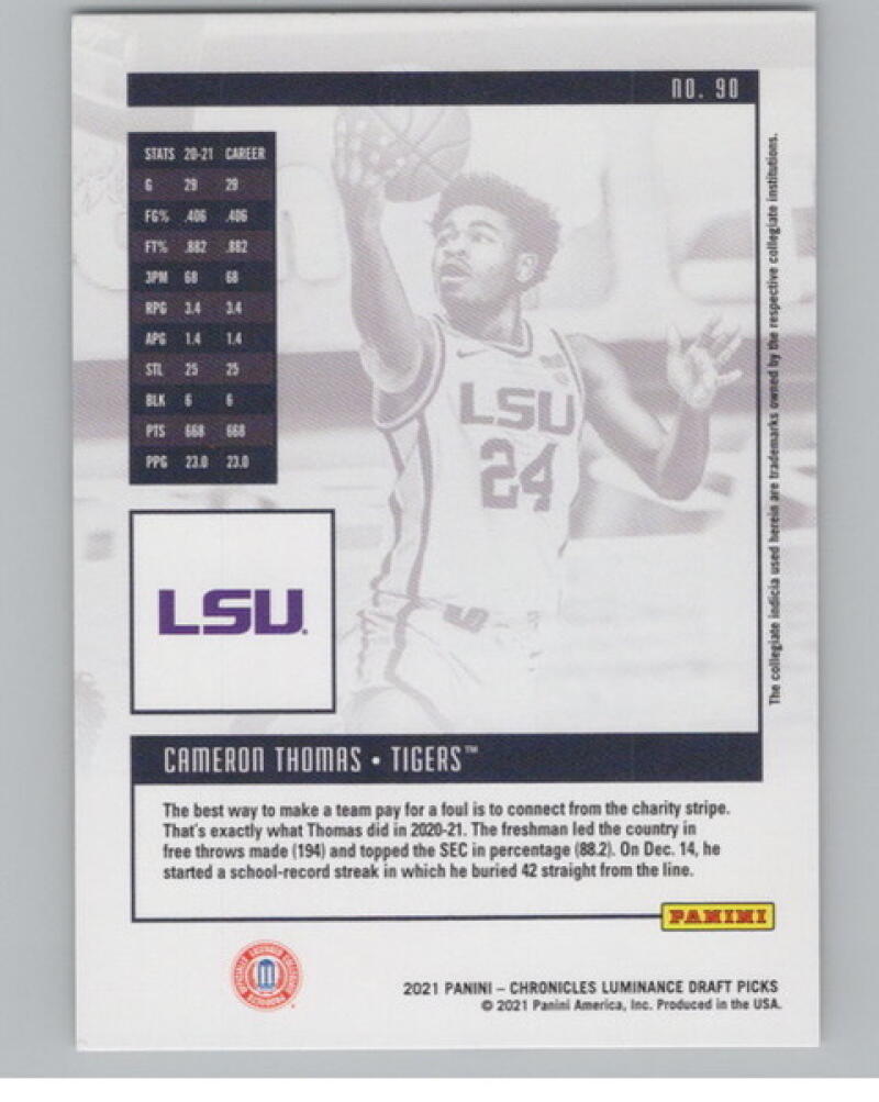 2021-22 Chronicles Draft Picks Luminance #90 Cameron Thomas Rookie V105049 Image 2