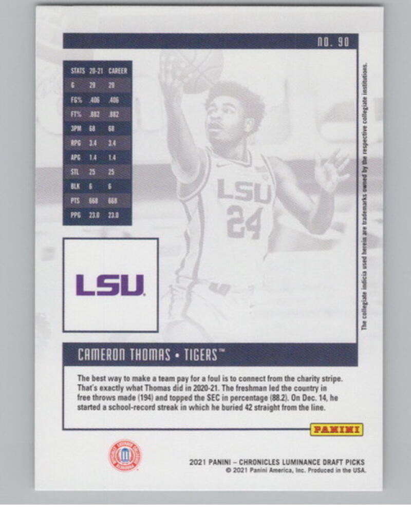 2021-22 Chronicles Draft Picks Luminance #90 Cameron Thomas Rookie V105050 Image 2