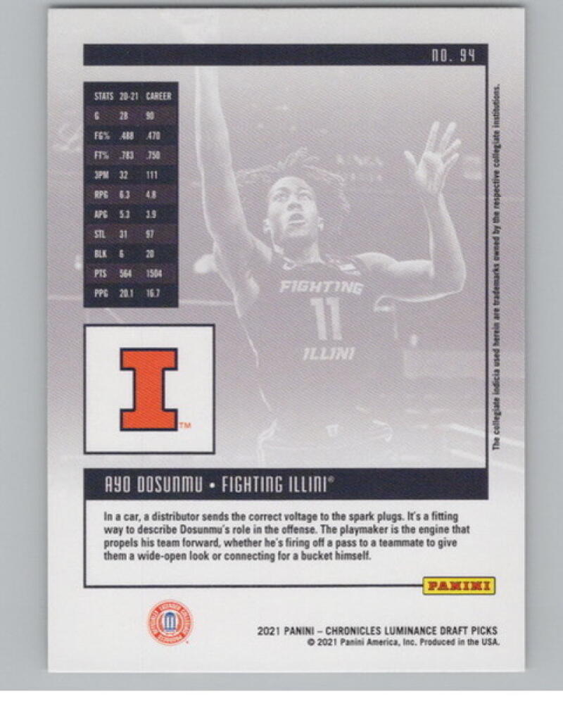 2021-22 Chronicles Draft Picks Luminance #94 Ayo Dosunmu Rookie V105056 Image 2