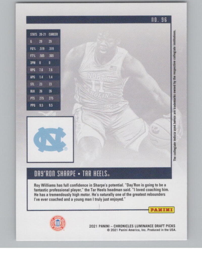 2021-22 Chronicles Draft Picks Luminance #96 Day'Ron Sharpe Rookie V105062 Image 2