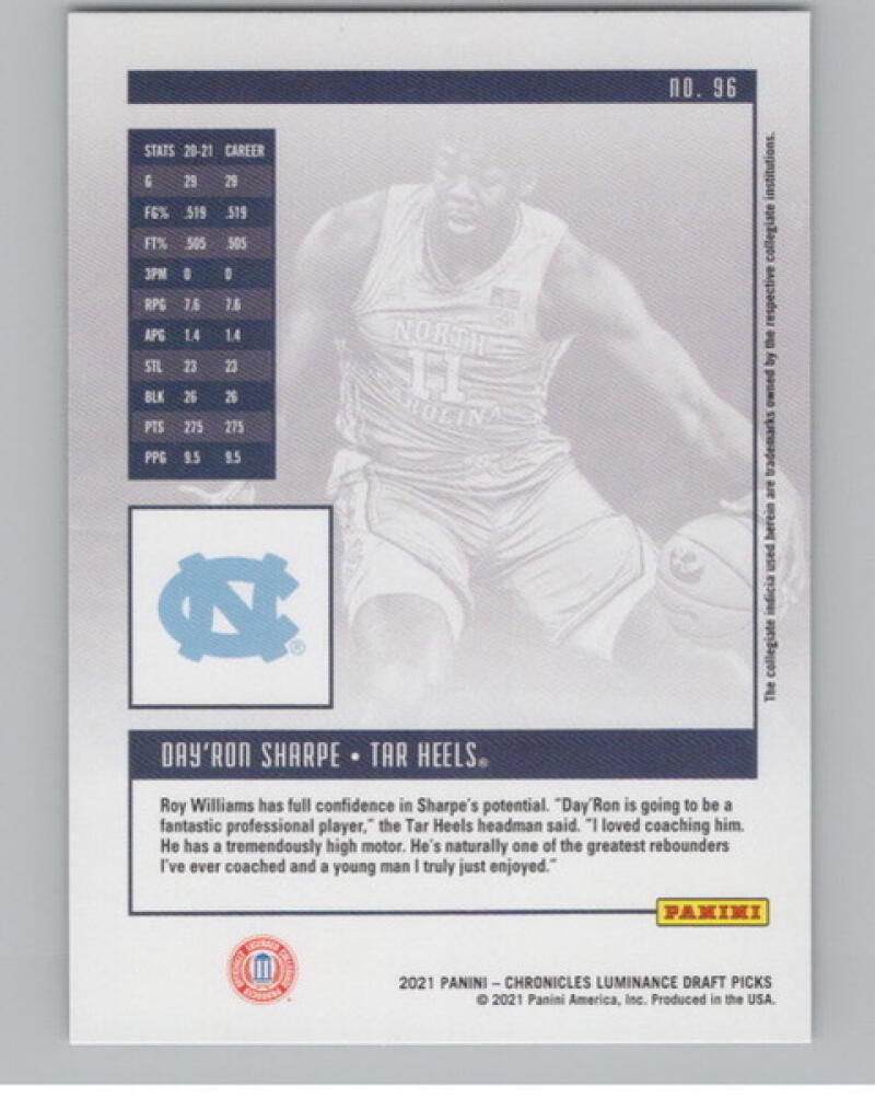 2021-22 Chronicles Draft Picks Luminance #96 Day'Ron Sharpe Rookie V105063 Image 2