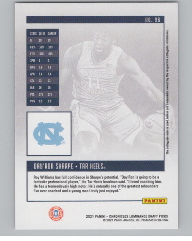 2021-22 Chronicles Draft Picks Luminance #96 Day'Ron Sharpe Rookie V105064 Image 2