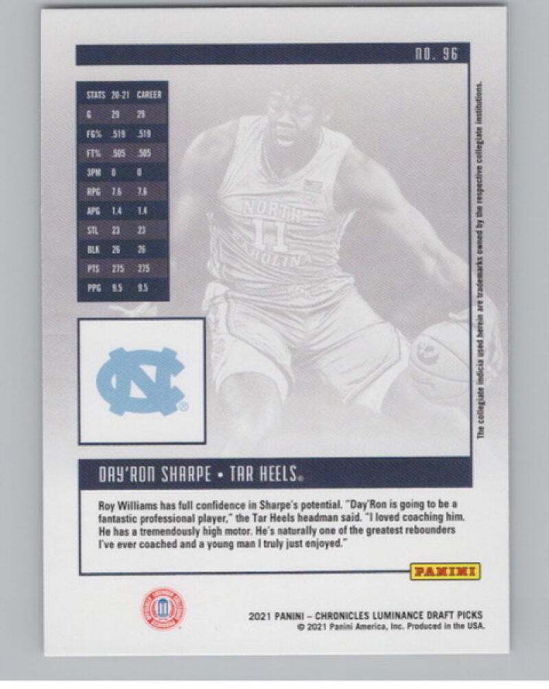 2021-22 Chronicles Draft Picks Luminance #96 Day'Ron Sharpe Rookie V105065 Image 2