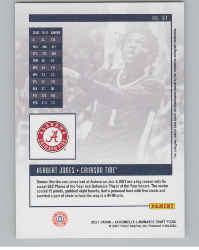 2021-22 Chronicles Draft Picks Luminance #97 Herbert Jones Rookie V105066 Image 2