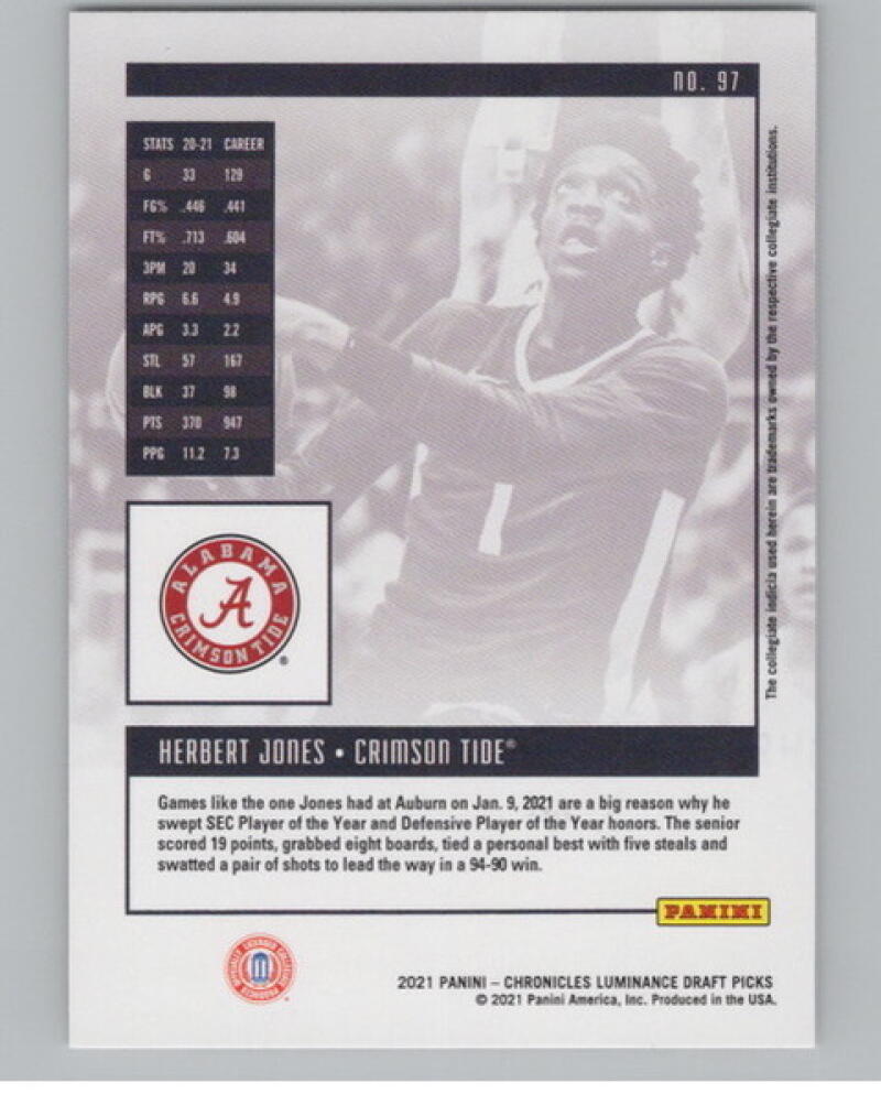 2021-22 Chronicles Draft Picks Luminance #97 Herbert Jones Rookie V105067 Image 2
