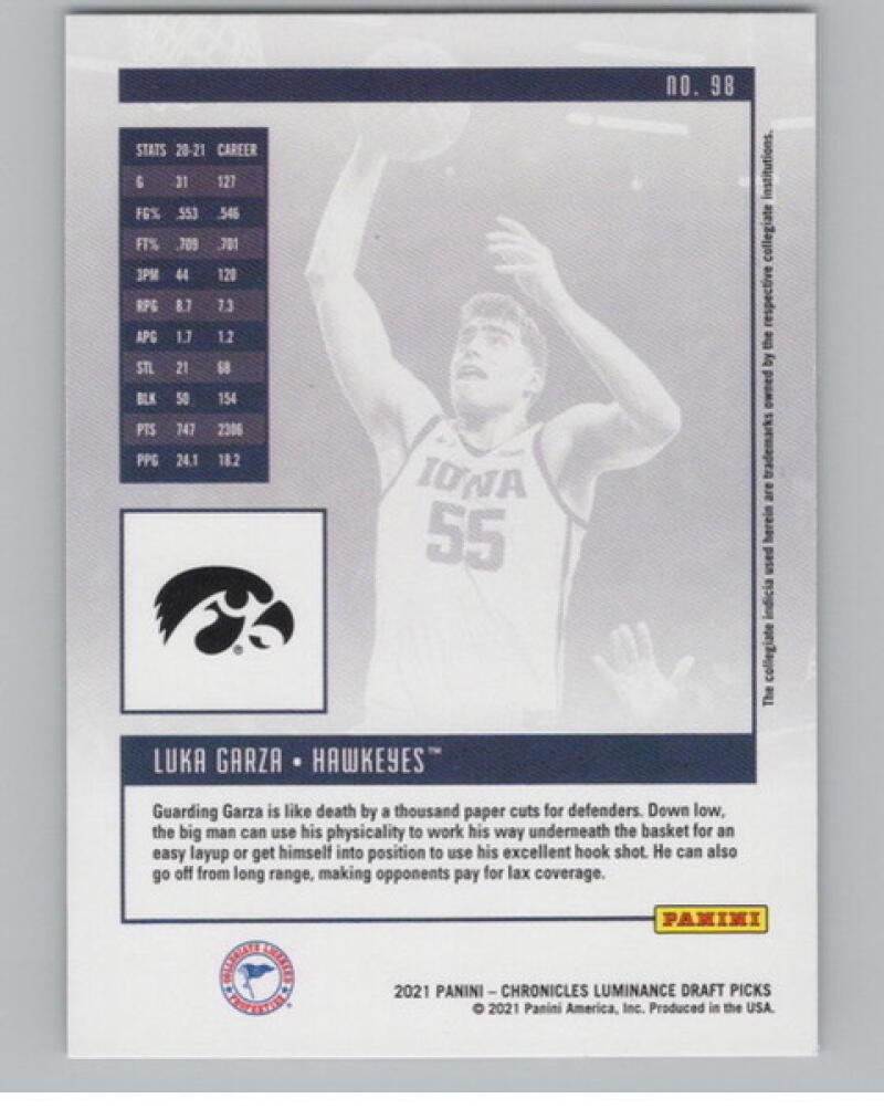 2021-22 Chronicles Draft Picks Luminance #98 Luka Garza Rookie V105068 Image 2