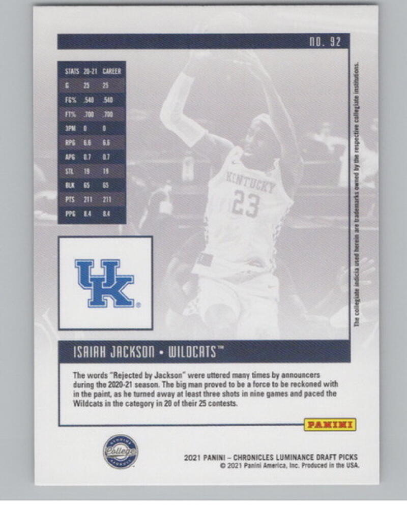 2021-22 Chronicles Draft Picks Luminance Pink #92 Isaiah Jackson Rookie V105072 Image 2