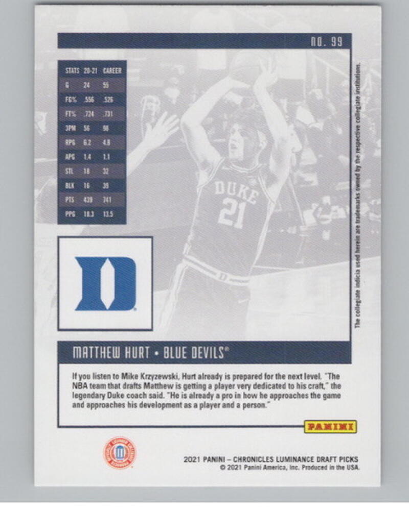 2021-22 Chronicles Draft Picks Luminance Pink #99 Matt Hurt Rookie V105074 Image 2