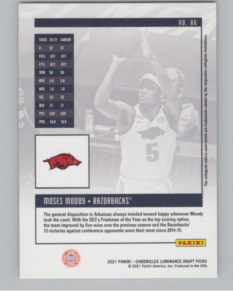 2021-22 Chronicles Draft Picks Luminance Bronze #86 Moses Moody Rookie V105075 Image 2