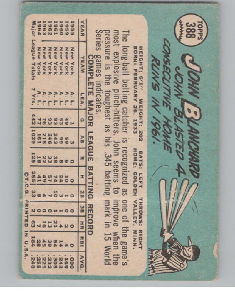 1965 Topps #388 John Blanchard Baseball Card V105085 Image 2