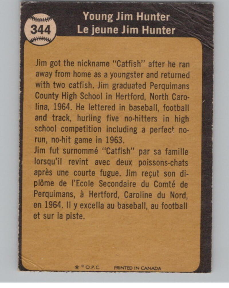 1973 O-Pee-Chee #344 Jim Hunter KP Baseball Card V105110 Image 2
