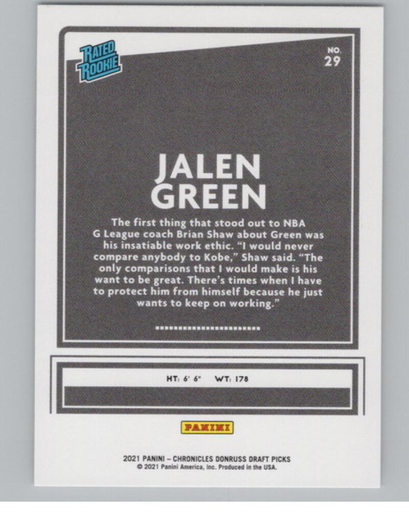 2021-22 Panini Chronicles Donruss Draft Picks #29 Jalen Green Rookie V105113 Image 2