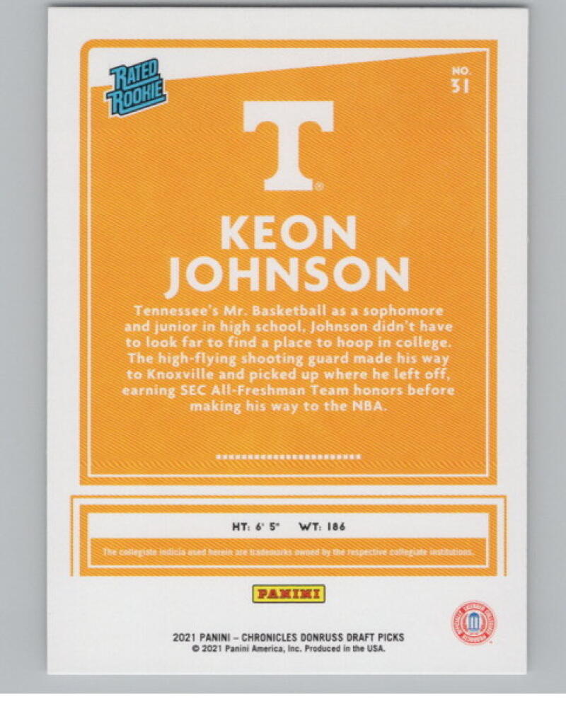 2021-22 Panini Chronicles Donruss Draft Picks #31 Keon Johnson Rookie V105115 Image 2