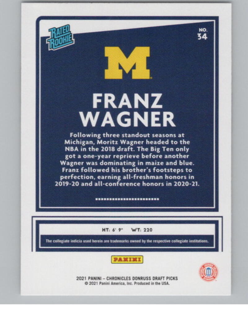 2021-22 Panini Chronicles Donruss Draft Picks #34 Franz Wagner Rookie V105116 Image 2