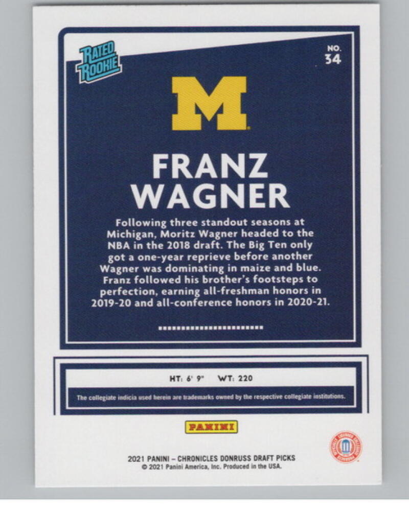 2021-22 Panini Chronicles Donruss Draft Picks #34 Franz Wagner Rookie V105117 Image 2