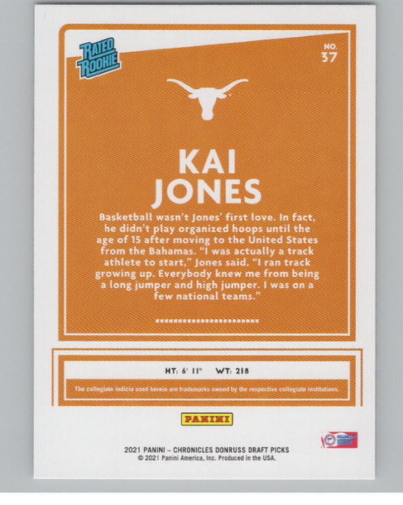 2021-22 Panini Chronicles Donruss Draft Picks #37 Kai Jones Rookie V105121 Image 2