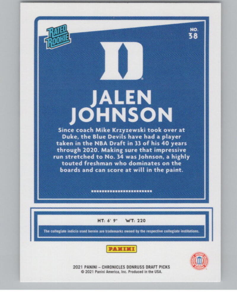 2021-22 Panini Chronicles Donruss Draft Picks #38 Jalen Johnson Rookie V105122 Image 2