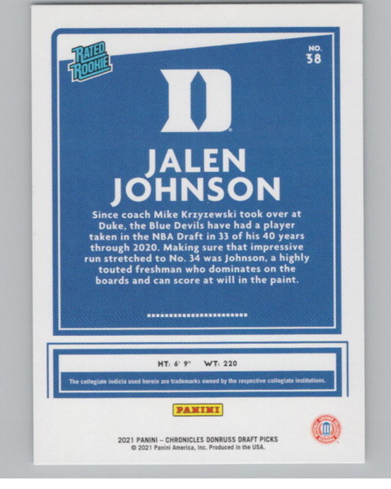 2021-22 Panini Chronicles Donruss Draft Picks #38 Jalen Johnson Rookie V105123 Image 2