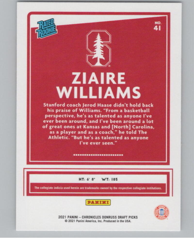 2021-22 Panini Chronicles Donruss Draft Picks #41 Ziaire Williams Rookie V105124 Image 2