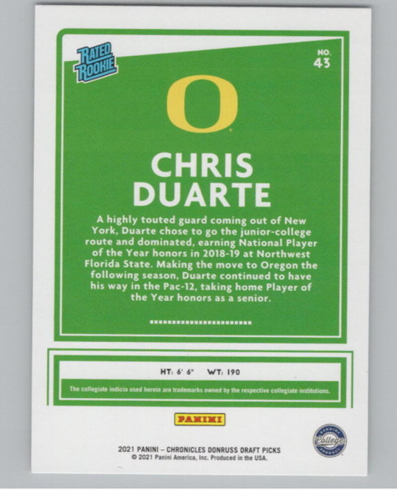 2021-22 Panini Chronicles Donruss Draft Picks #43 Chris Duarte Rookie V105125 Image 2
