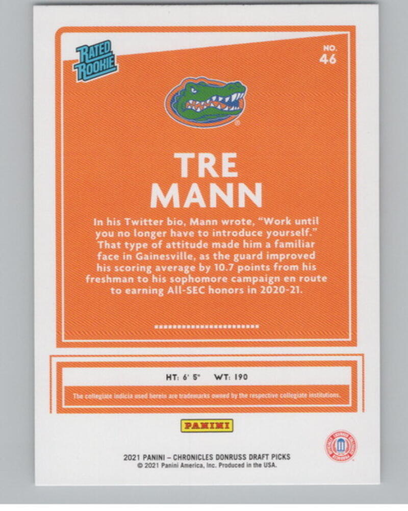 2021-22 Panini Chronicles Donruss Draft Picks #46 Tre Mann Rookie V105128 Image 2