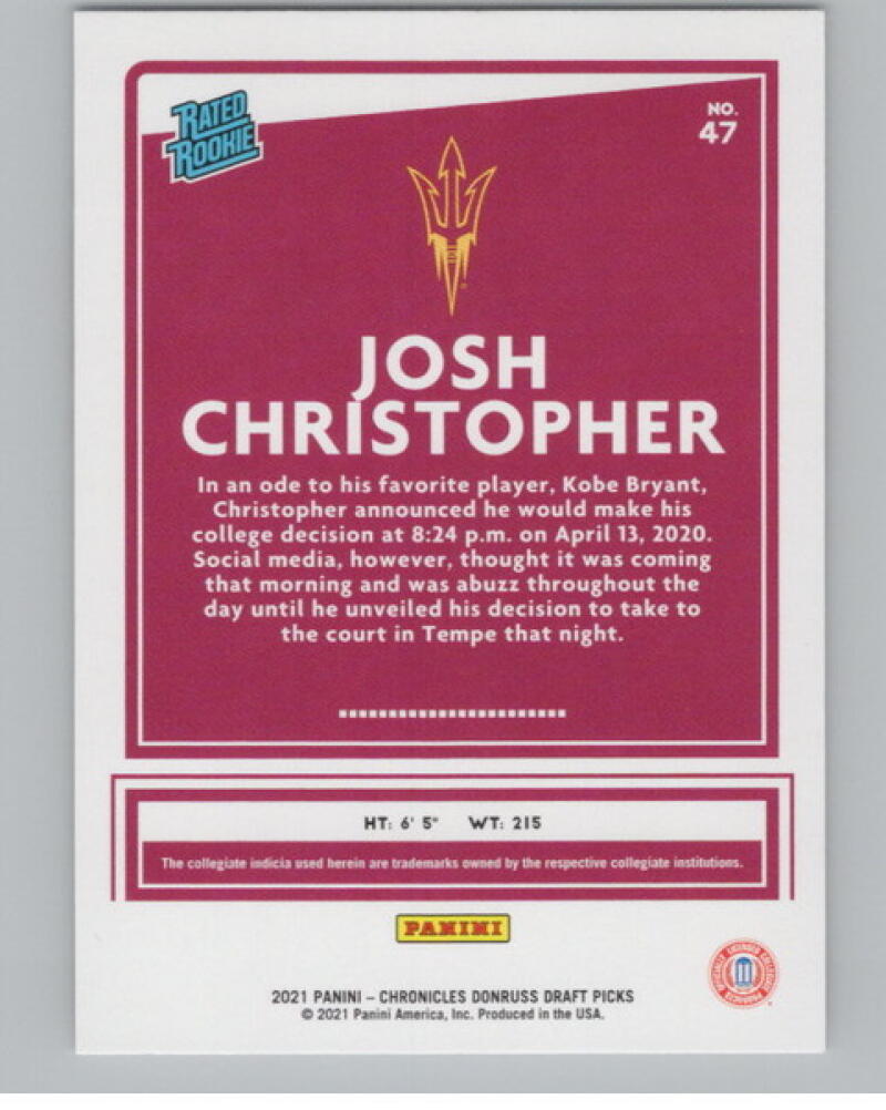 2021-22 Panini Chronicles Donruss Draft Picks #47 Josh Christopher Rookie V105129 Image 2