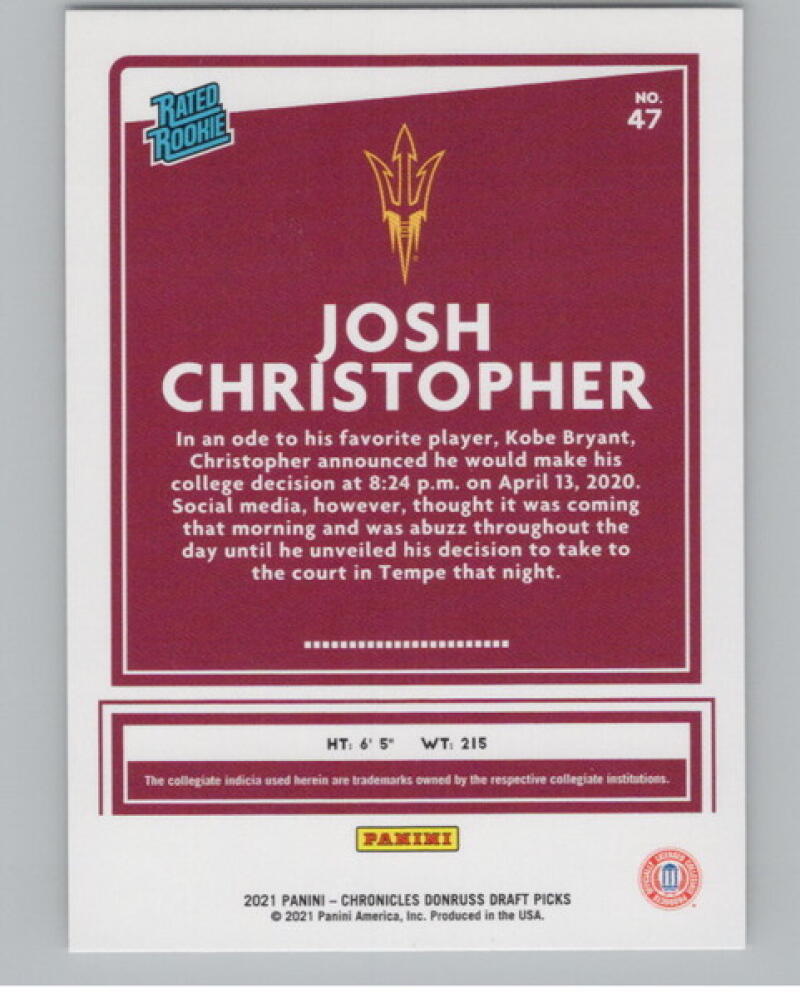 2021-22 Panini Chronicles Donruss Draft Picks #47 Josh Christopher Rookie V105131 Image 2