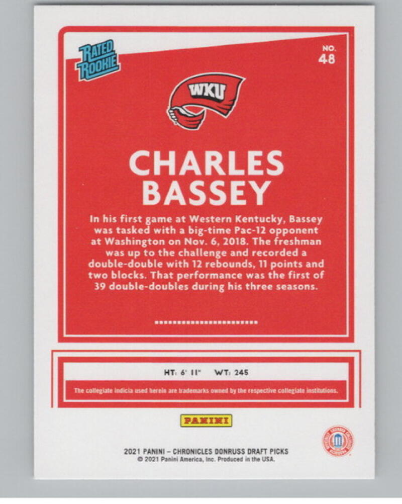 2021-22 Panini Chronicles Donruss Draft Picks #48 Charles Bassey Rookie V105132 Image 2