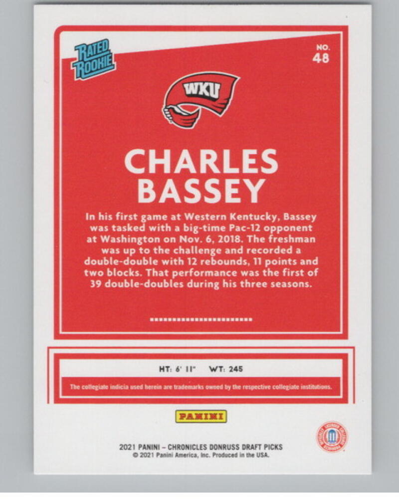 2021-22 Panini Chronicles Donruss Draft Picks #48 Charles Bassey Rookie V105133 Image 2