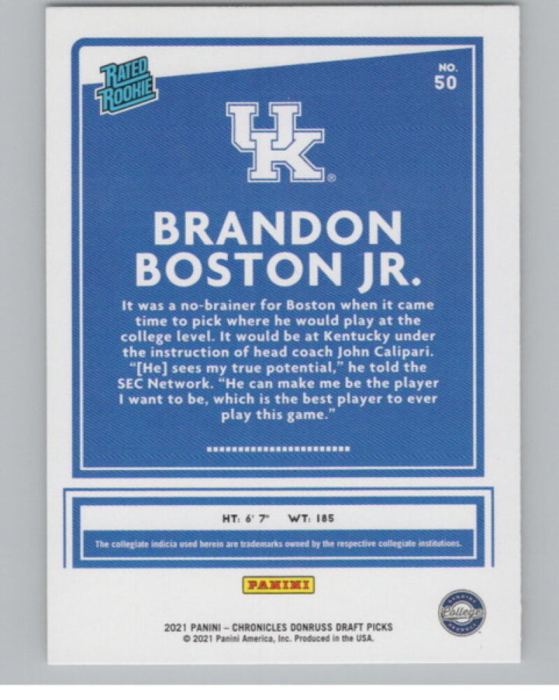 2021-22 Panini Chronicles Donruss Draft Picks #50 Brandon Boston Jr. Rookie V105134 Image 2
