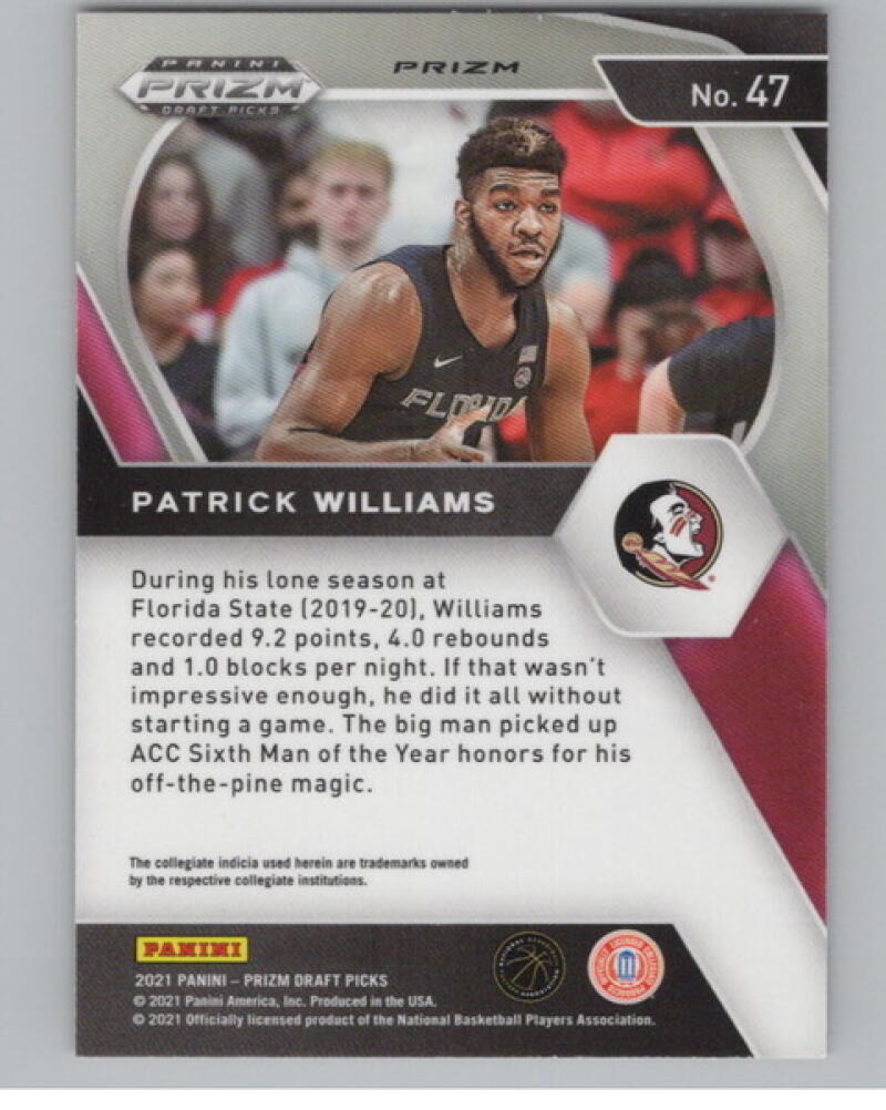 2021-22 Panini Prizm Draft Picks Prizms Orange Ice #47 Patrick Williams V105136 Image 2