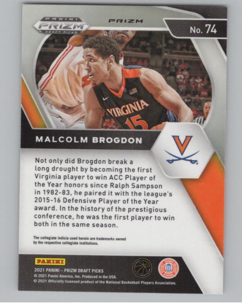 2021-22 Panini Prizm Draft Picks Prizms Orange Ice #74 Malcolm Brogdon V105138 Image 2