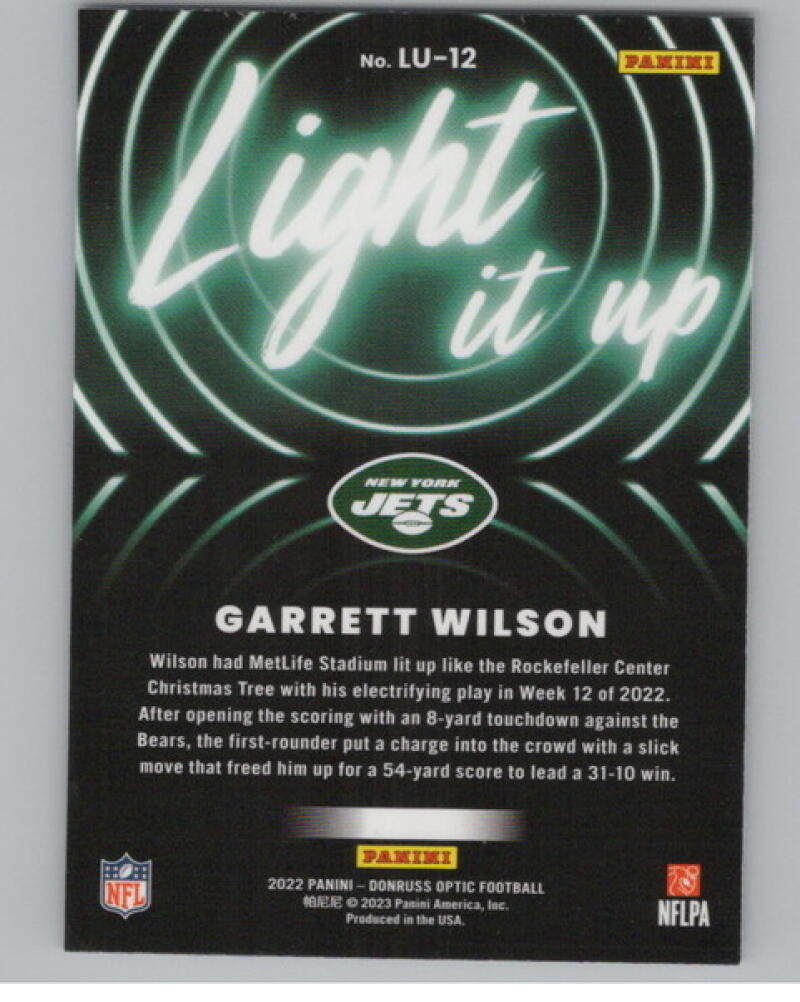 2022 Donruss Optic Light it Up #12 Garrett Wilson Rookie RC Football V105148 Image 2