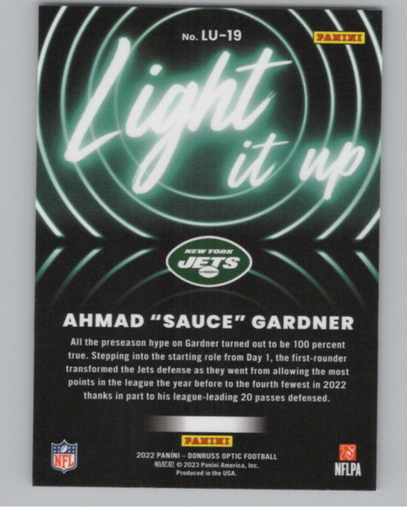 2022 Donruss Optic Light it Up #19 Ahmad Gardner Rookie RC Football V105149 Image 2