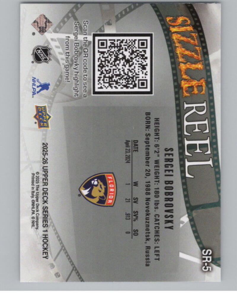 2025-26 Upper Deck Sizzle Reel #SR5 Sergei Bobrovsky Hockey V105151 Image 2
