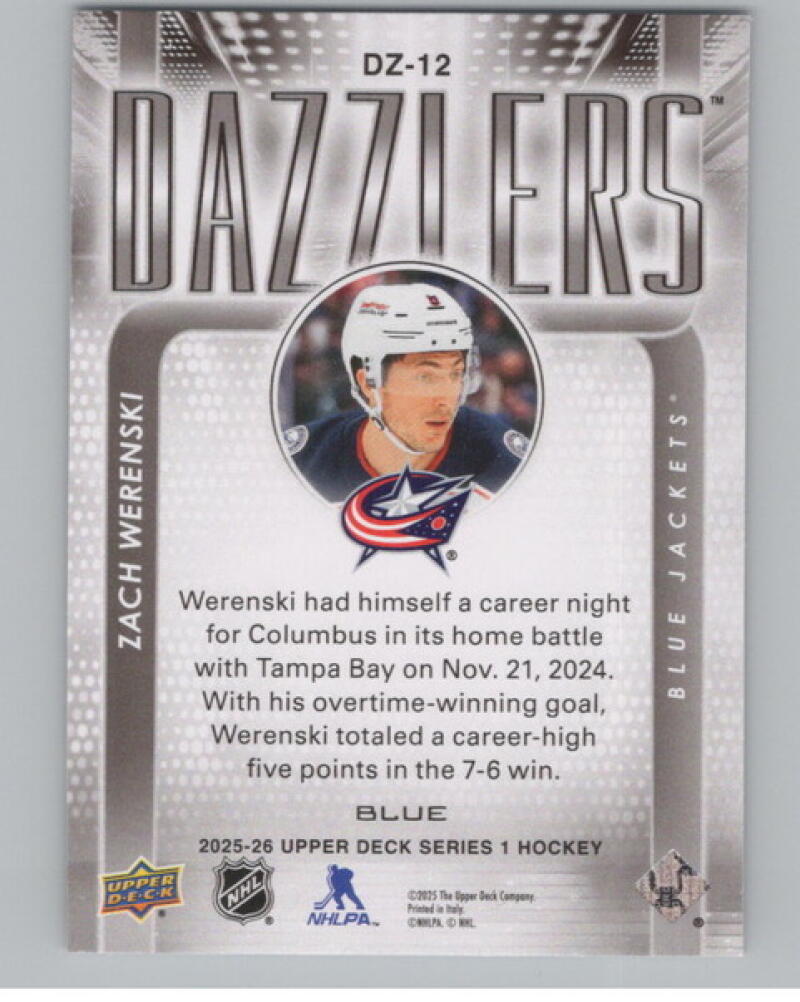 2025-26 Upper Deck Dazzlers Blue #DZ12 Zach Werenski Hockey V105159 Image 2