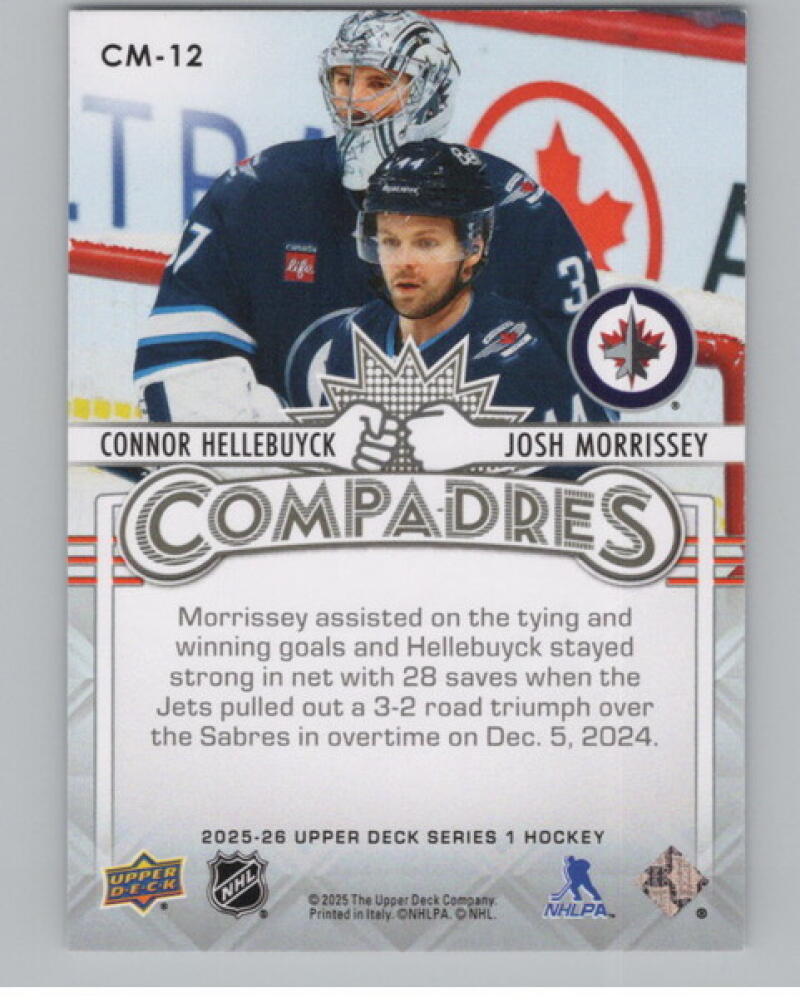 2025-26 Upper Deck Compadres #CM12 Connor Hellebuyck/Josh Morrissey V105166 Image 2