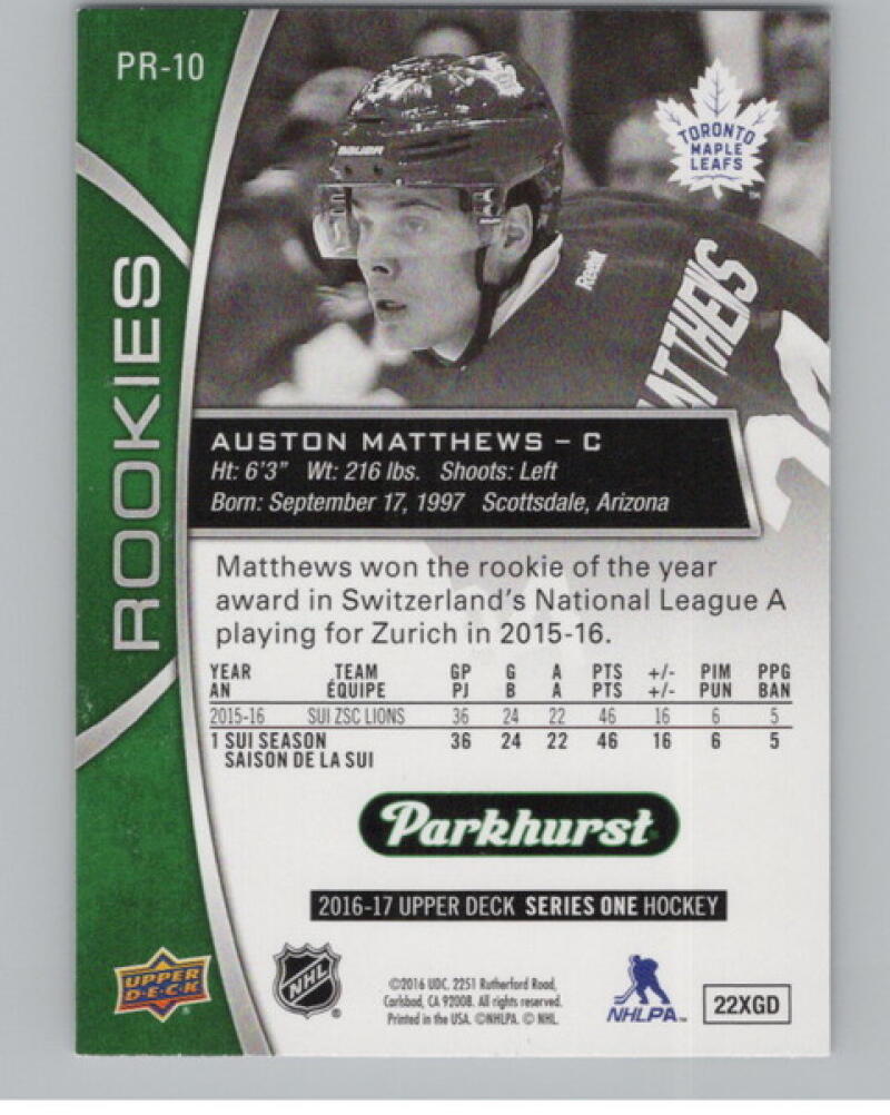 2016-17 Upper Deck Parkhurst Rookies #PR10 Auston Matthews Rookie RC V105167 Image 2