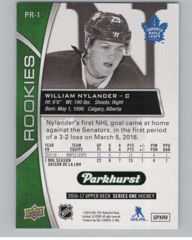 2016-17 Upper Deck Parkhurst Rookies #PR1 William Nylander Rookie RC V105168 Image 2