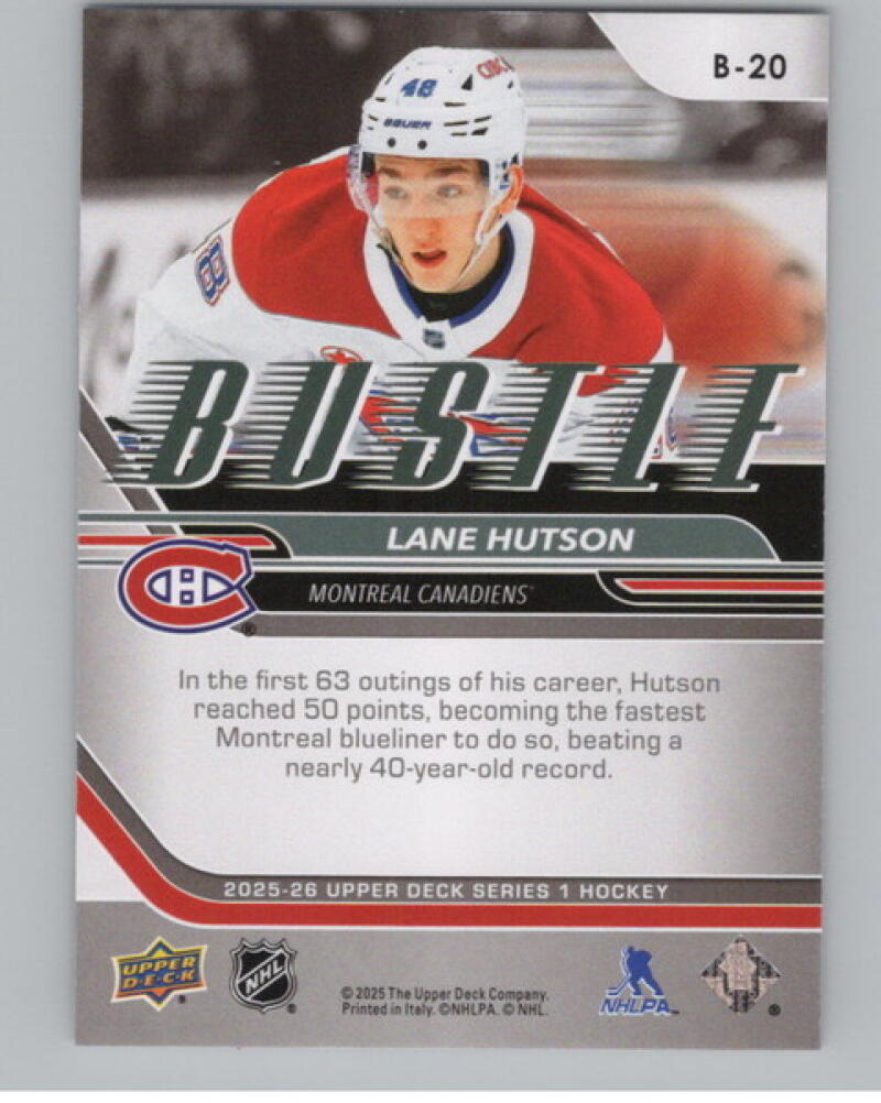 2025-26 Upper Deck Bustle #B20 Lane Hutson Hockey V105174 Image 2