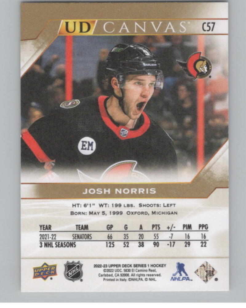 2022-23 Upper Deck UD Canvas #C57 Josh Norris Hockey V105182 Image 2