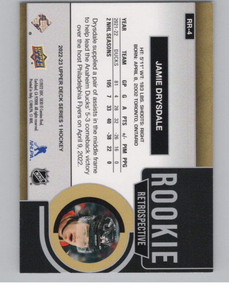 2022-23 Upper Deck Rookie Retrospective #RR4 Jamie Drysdale Hockey V105197 Image 2