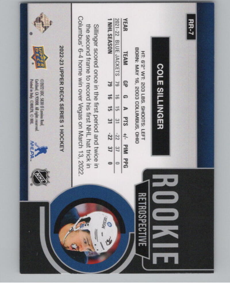 2022-23 Upper Deck Rookie Retrospective #RR7 Cole Sillinger Hockey V105198 Image 2