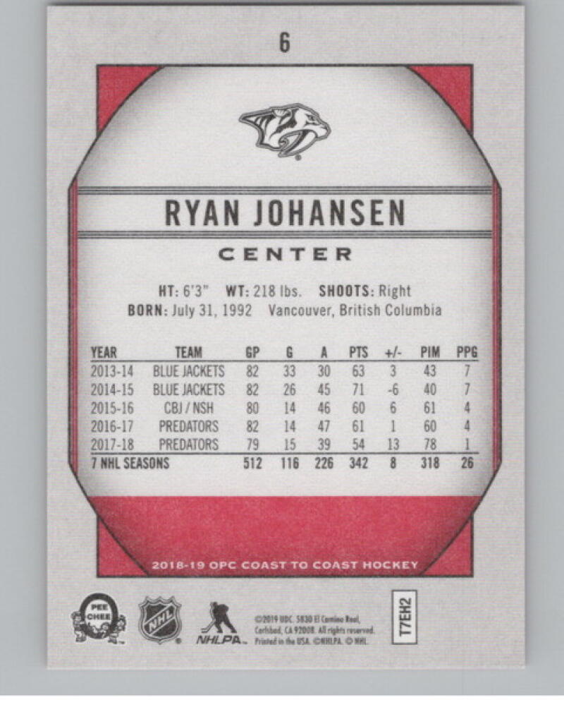 2018-19 O-Pee-Chee Coast to Coast Red #6 Ryan Johansen Hockey V105203 Image 2