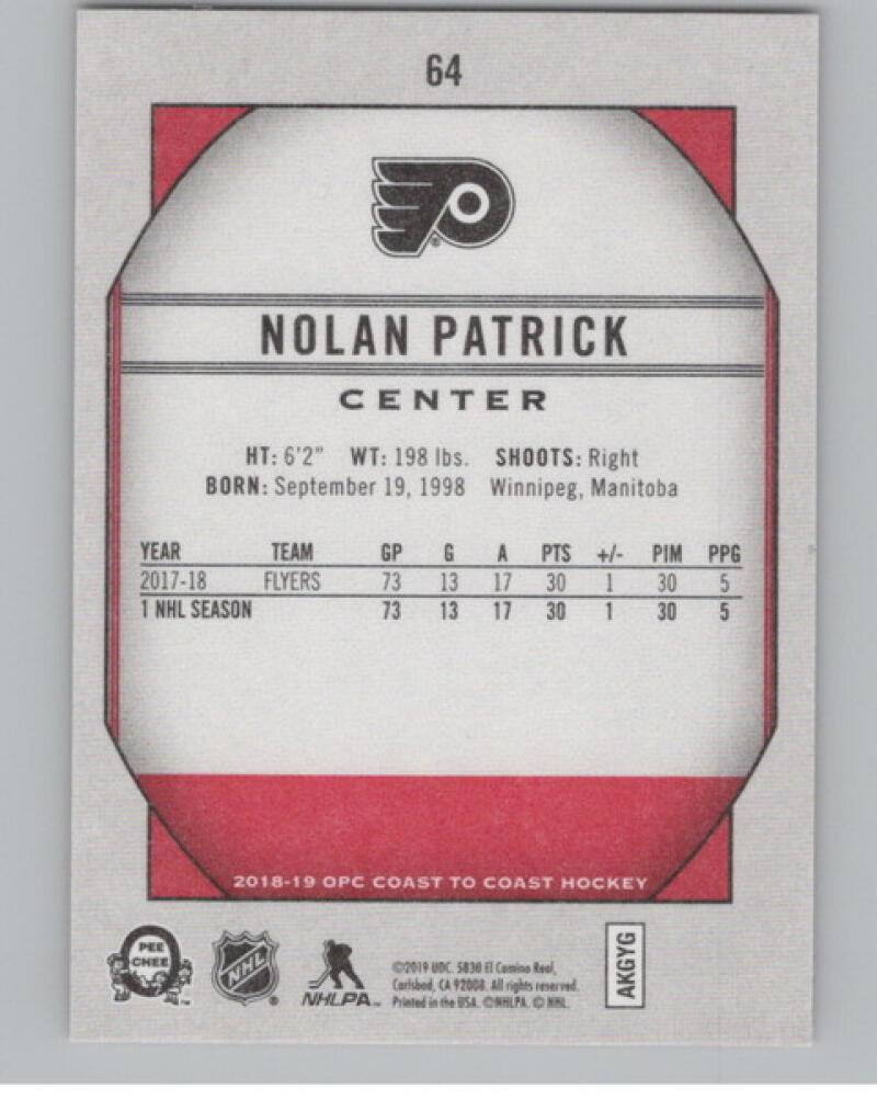 2018-19 O-Pee-Chee Coast to Coast Red #64 Nolan Patrick Hockey V105205 Image 2