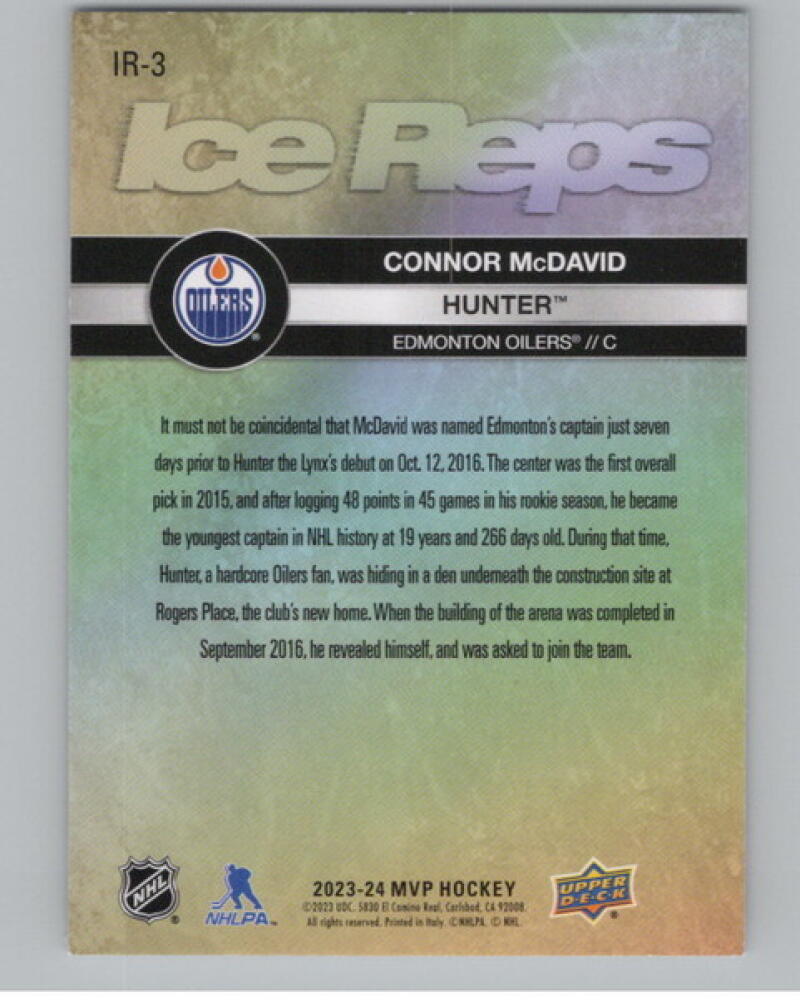2023-24 Upper Deck MVP Ice Reps #IR3 Connor McDavid/Hunter V105209 Image 2